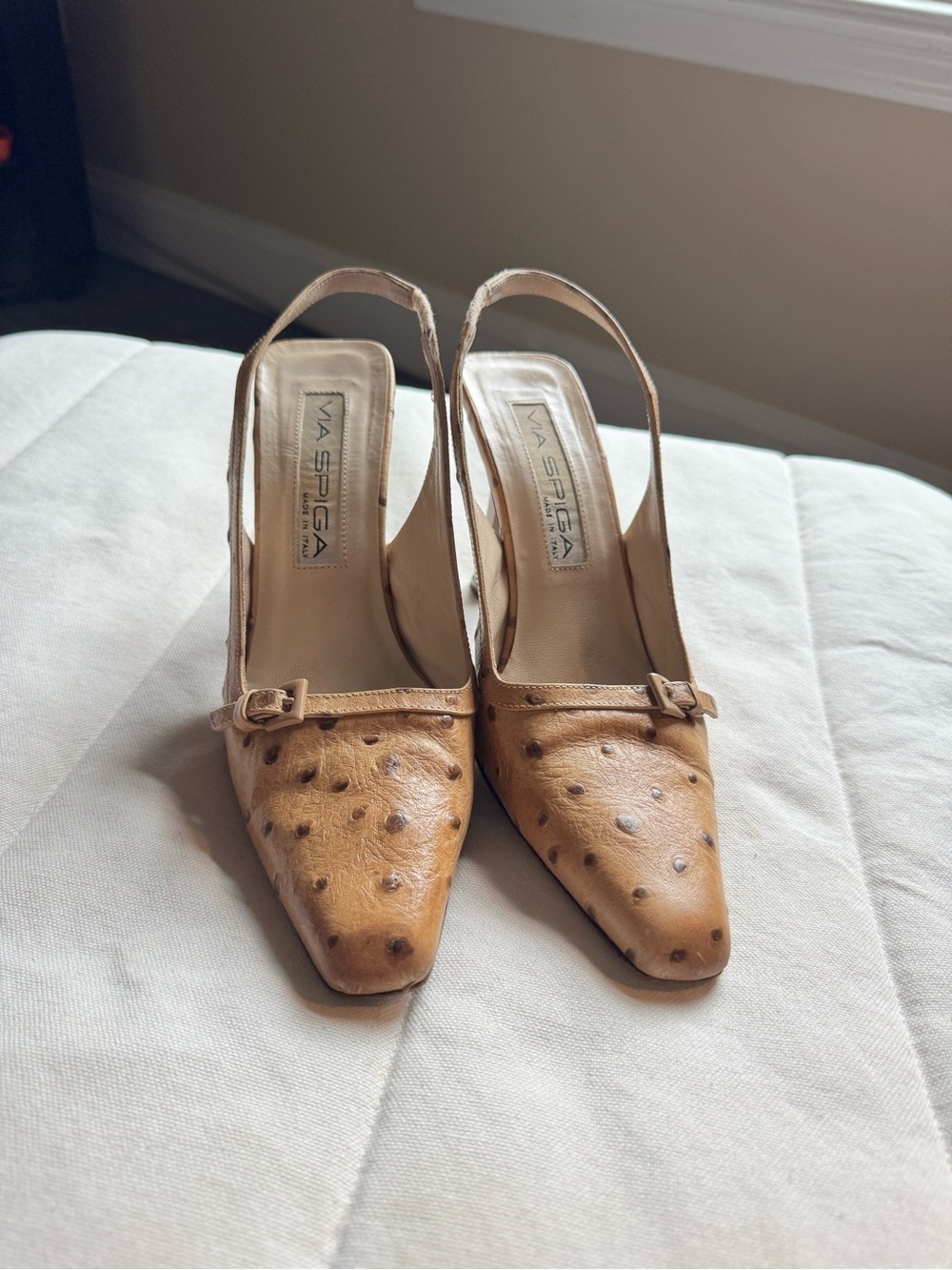 Via Spiga Vintage Tan
Leather Slingback Heels Made in Italy